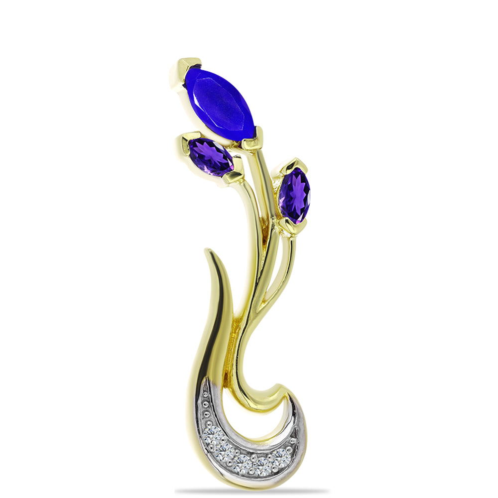 Broche de Plata Bañada en Oro con Ágata azul y Amatista de Marruecos