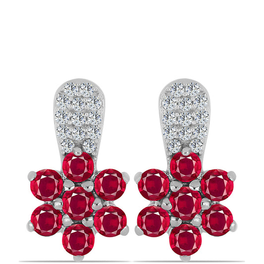 Pendientes de Plata con Rubí de Madagascar y Topacio Blanco