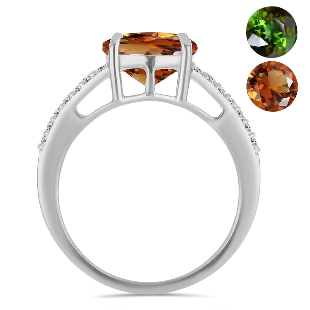 Anillo de Plata con Zultanita de Anatolia certificado y cultivado en laboratorio y Topacio Blanco 2 