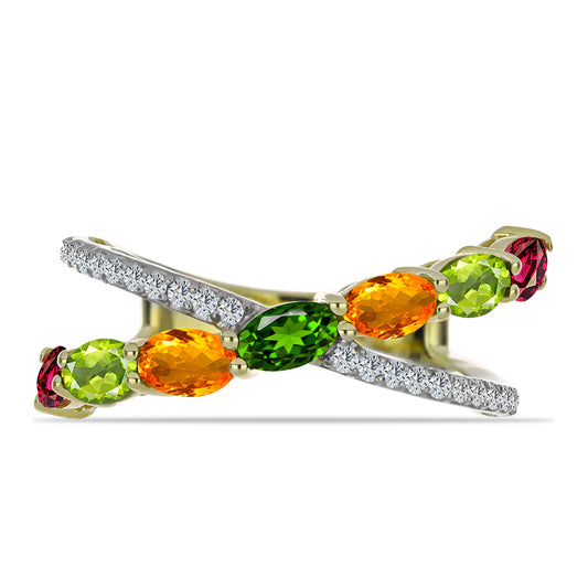 Anillo de Plata Bañada en Oro con Chakra Turmalina y Topacio Blanco