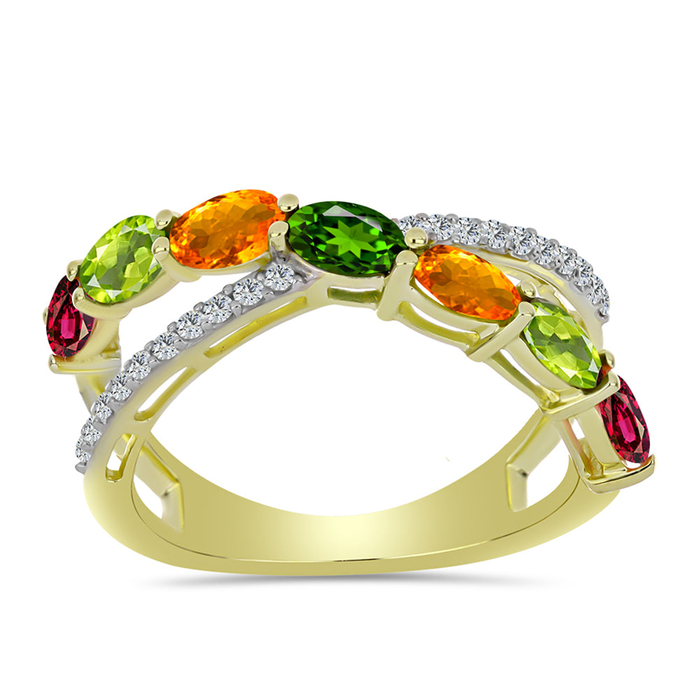 Anillo de Plata Bañada en Oro con Chakra Turmalina y Topacio Blanco 3 