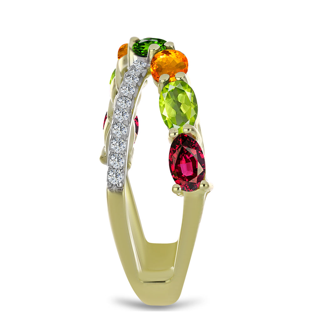 Anillo de Plata Bañada en Oro con Chakra Turmalina y Topacio Blanco 4 