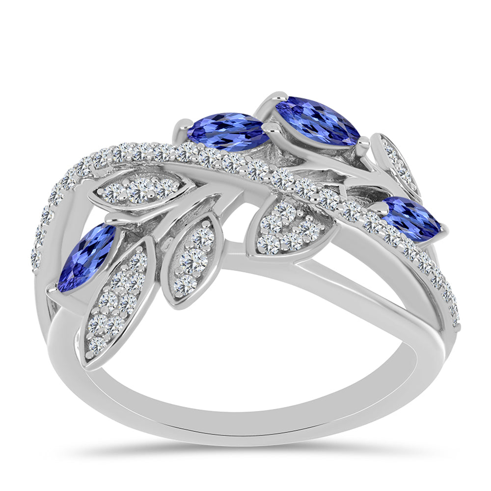 Anillo de Plata con Tanzanita y Topacio Blanco