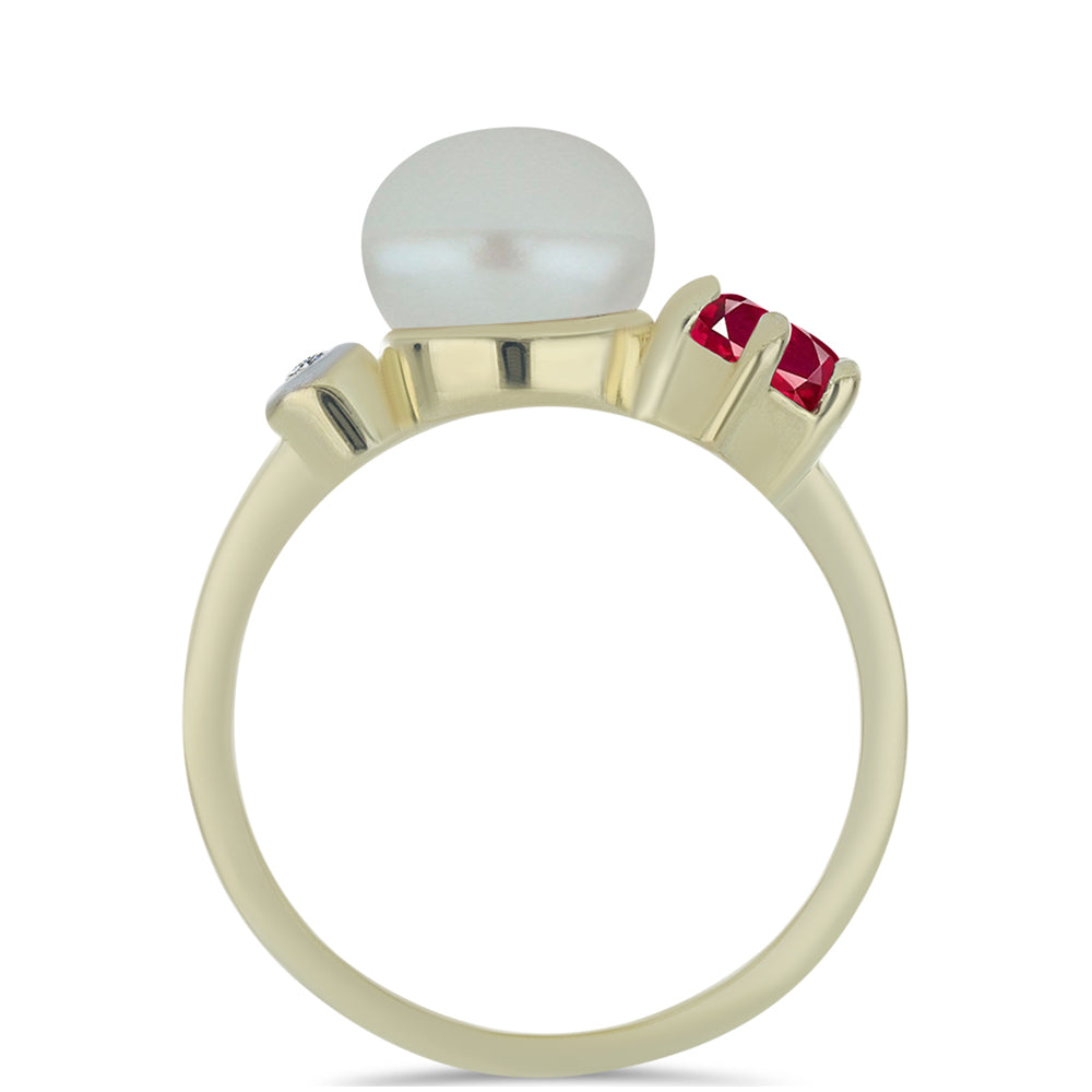 Anillo de Plata Bañada en Oro con Perla de Agua Dulce y Rubí de Madagascar 2 