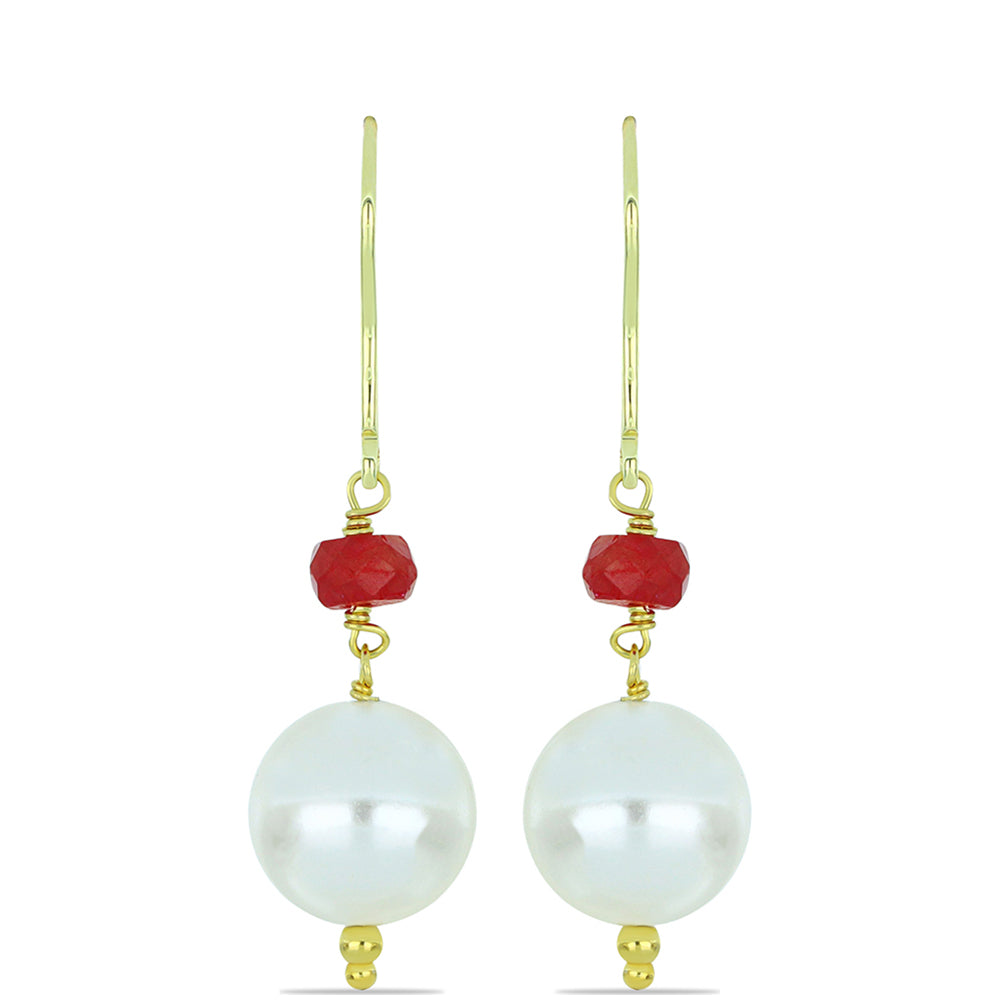 Pendientes de Plata Bañada en Oro con Perla de Agua Dulce y Rubí de Madagascar 1 