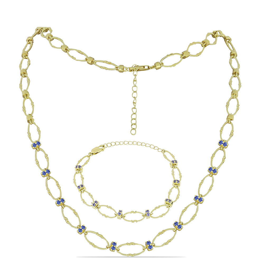 Conjunto de Plata Bañada en Oro con Tanzanita ( Collar +Pulsera ) 1 