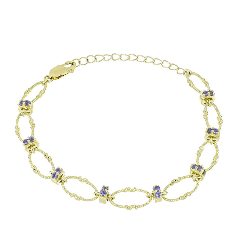 Conjunto de Plata Bañada en Oro con Tanzanita ( Collar +Pulsera ) 4 