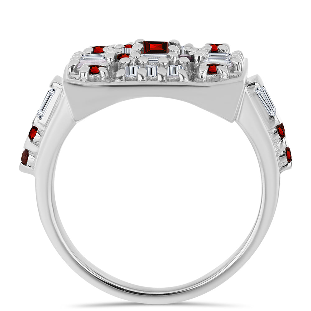 Anillo de Plata con Granate Barton y Zircón Blanco
