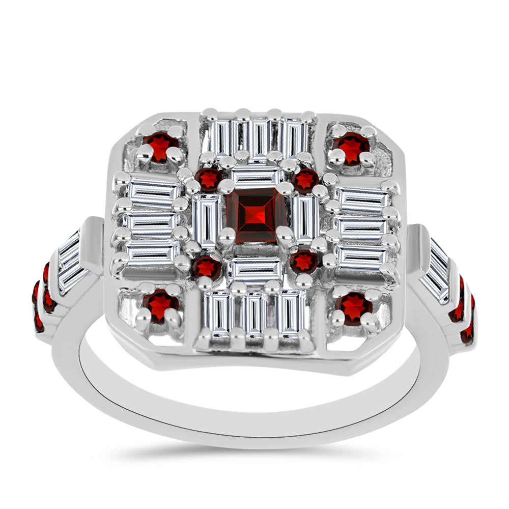 Anillo de Plata con Granate Barton y Zircón Blanco 3 