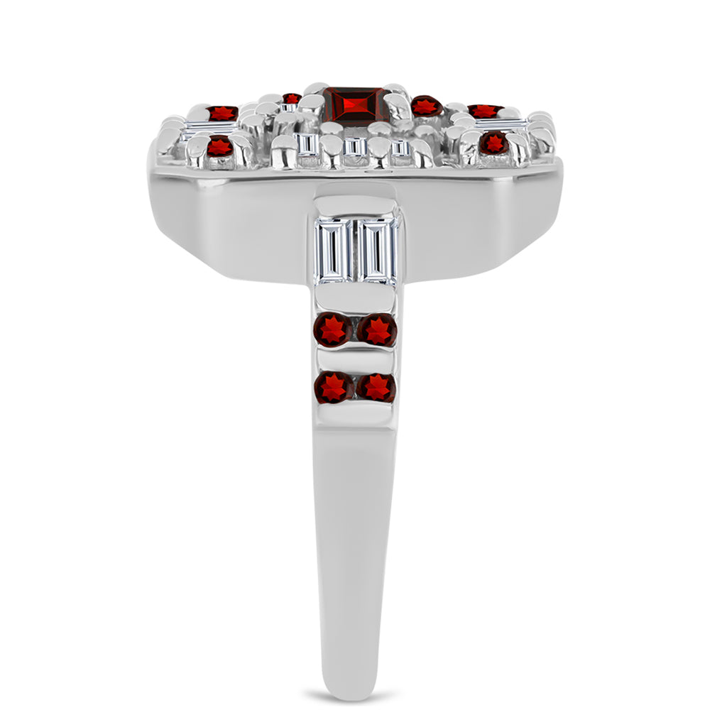 Anillo de Plata con Granate Barton y Zircón Blanco