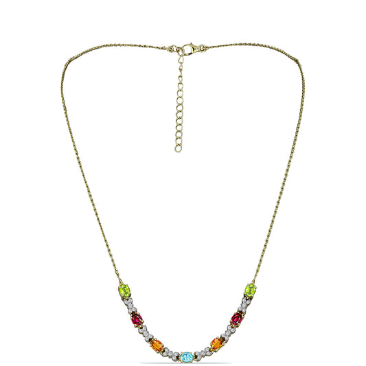 Collar de Plata Bañada en Oro con Chakra Turmalina y Topacio Blanco