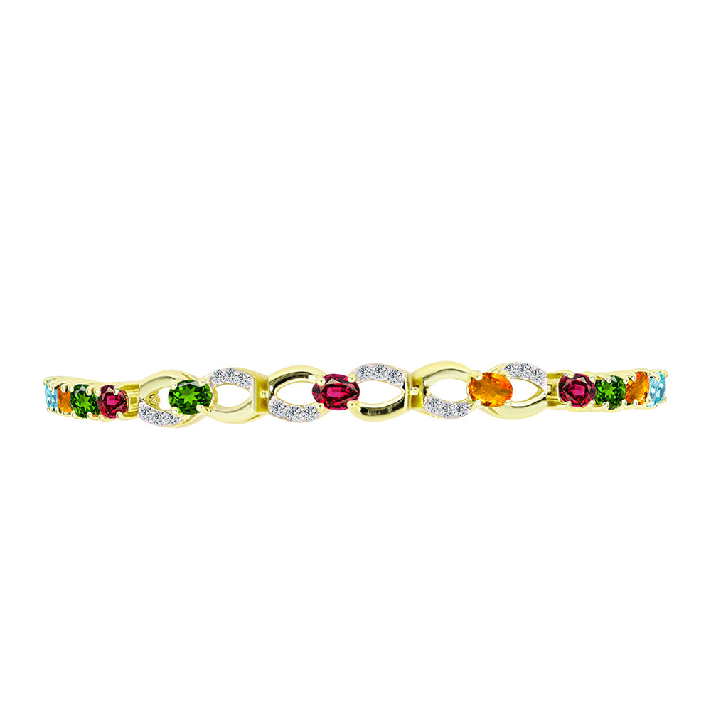 Pulsera de Plata Bañada en Oro con Chakra Turmalina y Topacio Blanco 2 