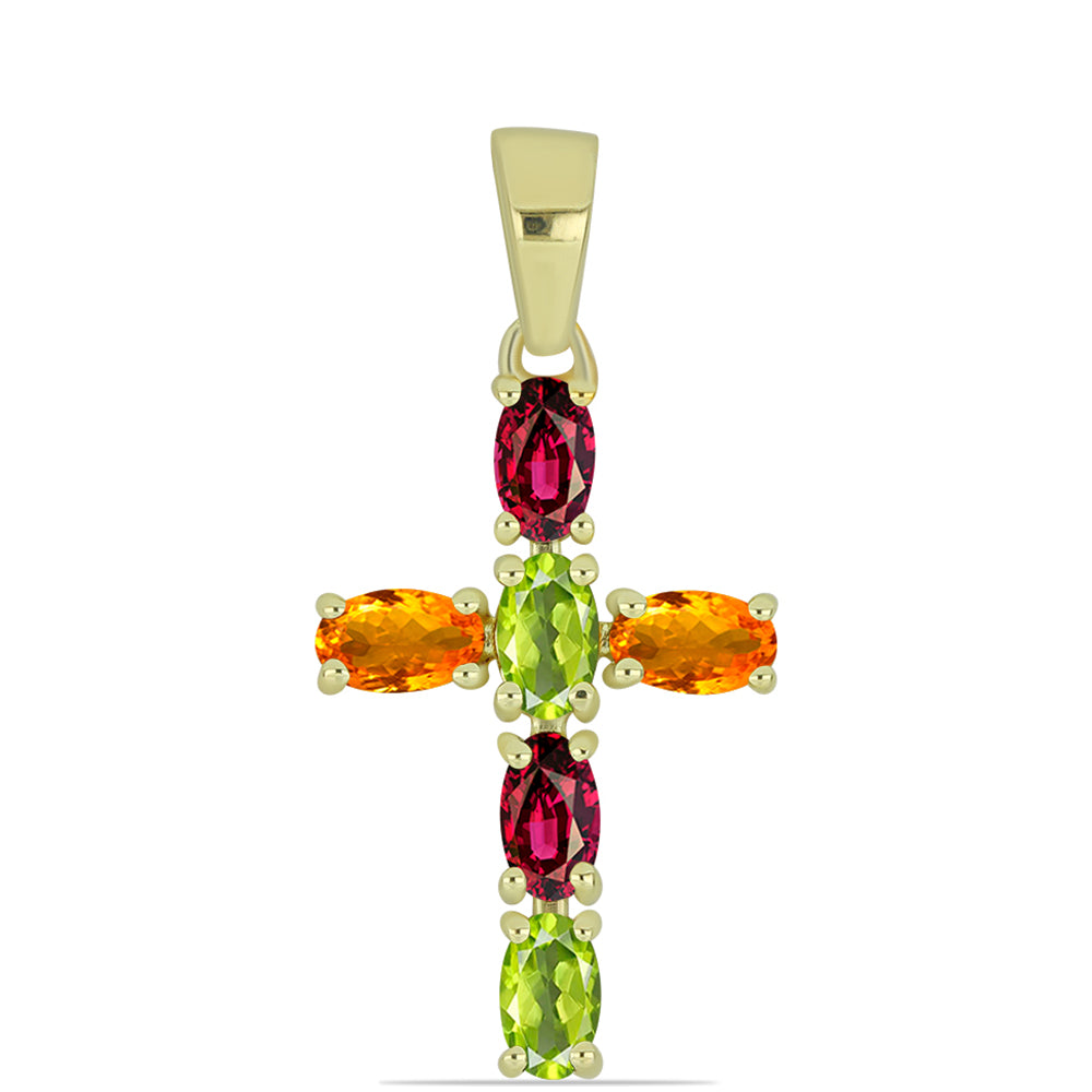 Cruz Colgante de Plata Bañada en Oro con Chakra Turmalina