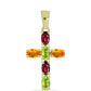 Cruz Colgante de Plata Bañada en Oro con Chakra Turmalina