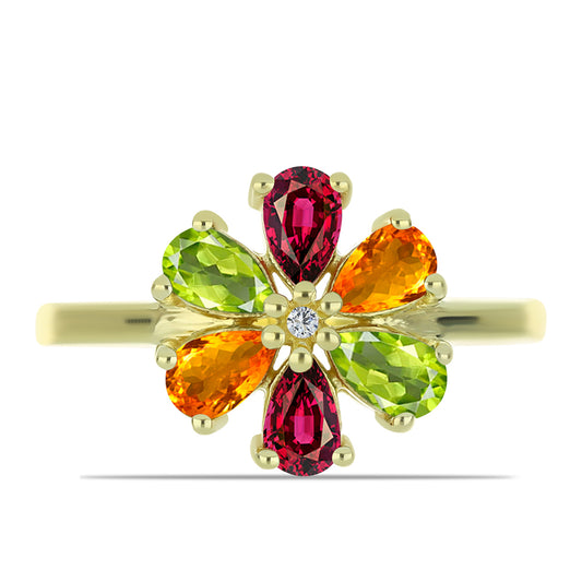 Anillo de Plata Bañada en Oro con Chakra Turmalina y Topacio Blanco