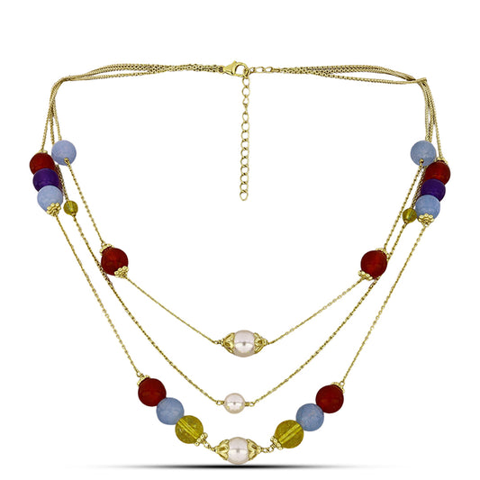 Collar de Plata Bañada en Oro con Jade Púrpura y Citrino de los Montes Urales