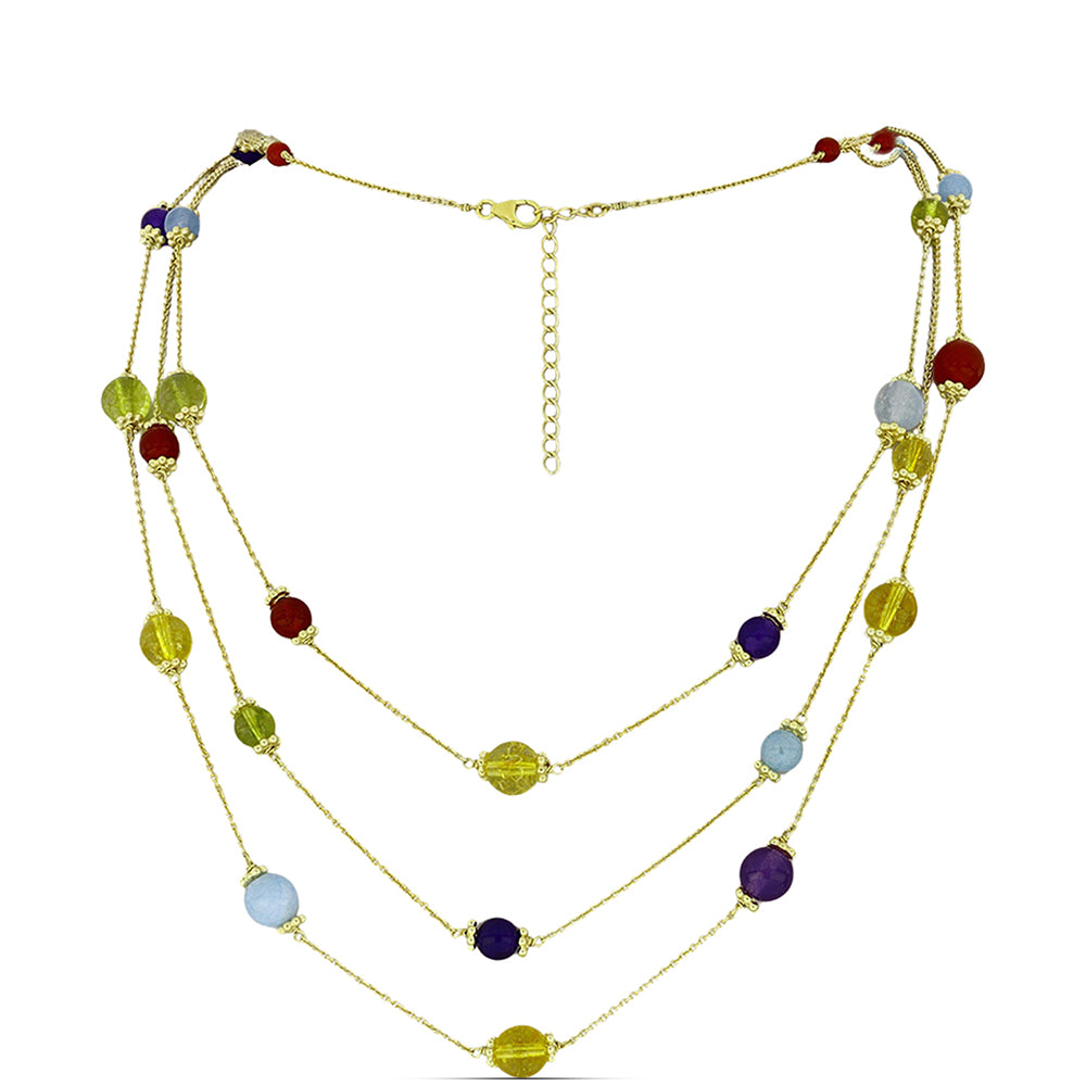 Collar de Plata Bañada en Oro con Jade Púrpura y Citrino de los Montes Urales 1 