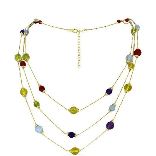 Collar de Plata Bañada en Oro con Jade Púrpura y Citrino de los Montes Urales