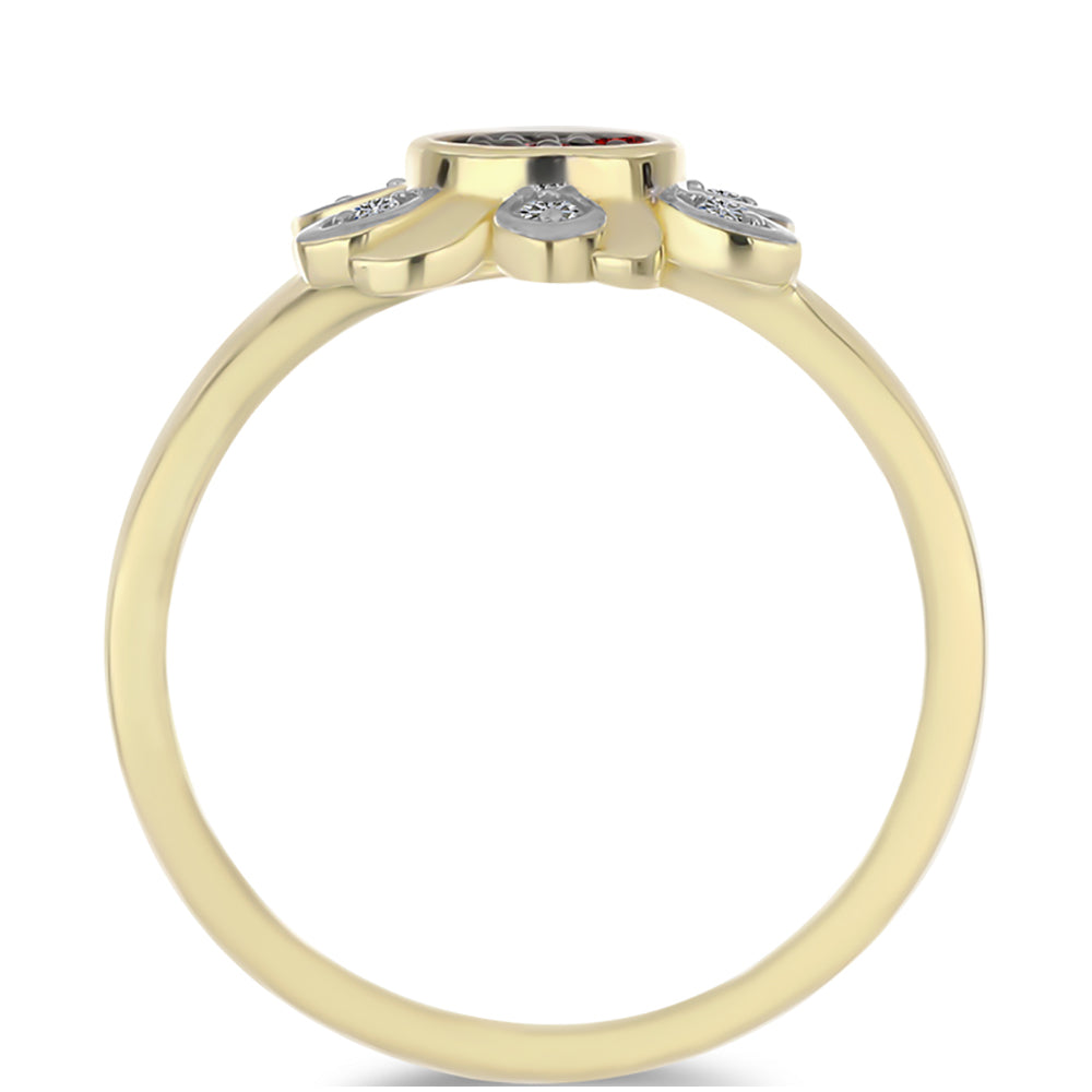 Anillo de Plata Bañada en Oro con Diamante Rojo y Diamante blanco 2 