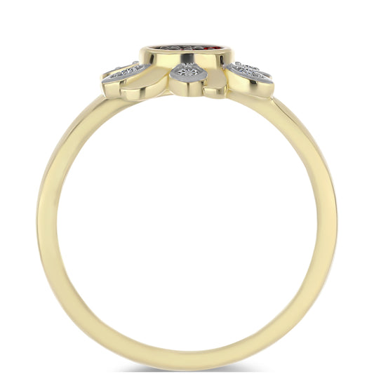 Anillo de Plata Bañada en Oro con Diamante Rojo y Diamante blanco