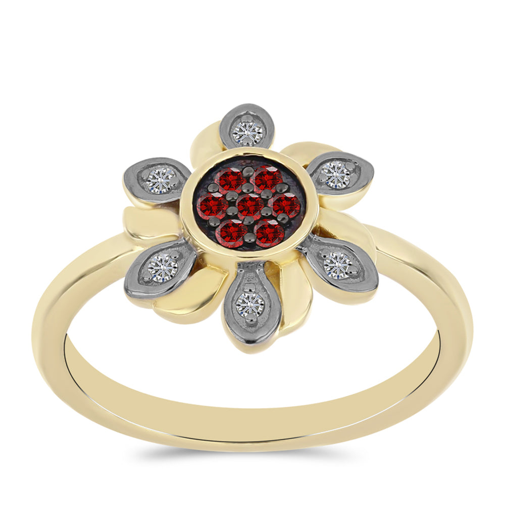 Anillo de Plata Bañada en Oro con Diamante Rojo y Diamante blanco 3 