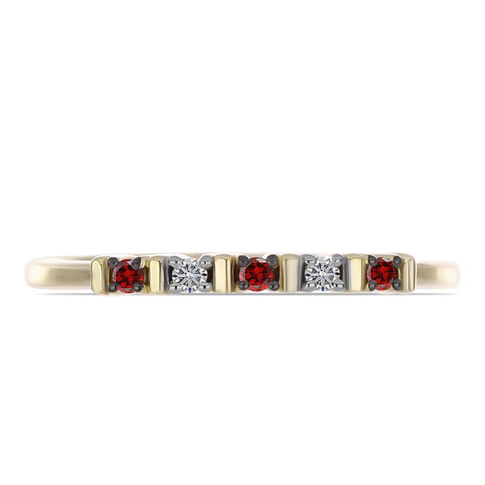 Anillo de Plata Bañada en Oro con Diamante Rojo y Diamante blanco 2 