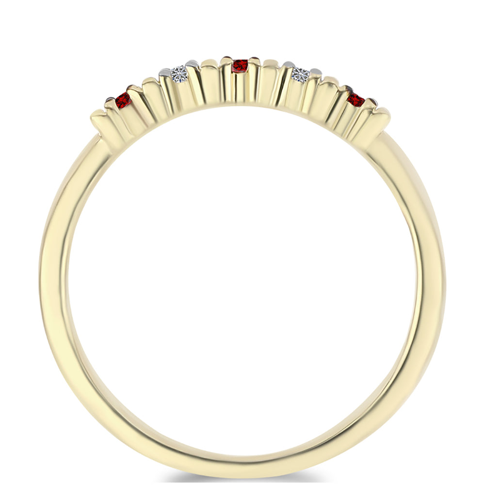 Anillo de Plata Bañada en Oro con Diamante Rojo y Diamante blanco