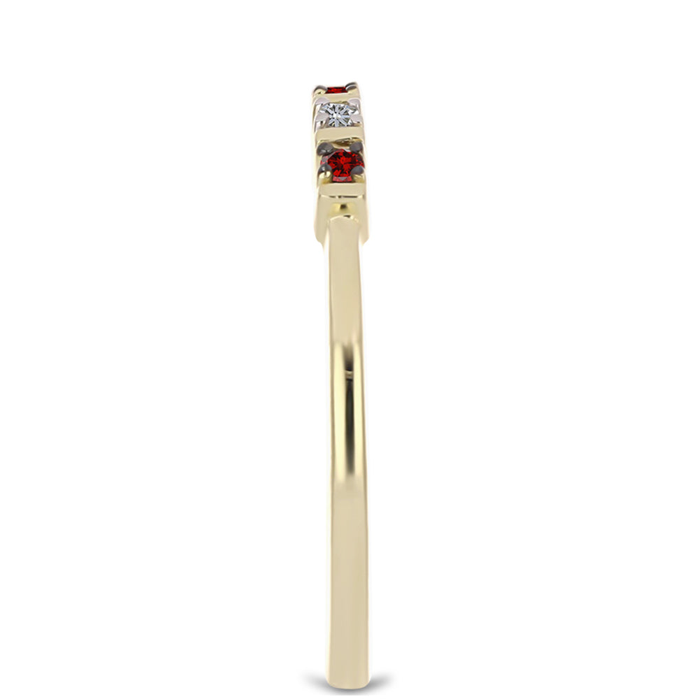 Anillo de Plata Bañada en Oro con Diamante Rojo y Diamante blanco 4 
