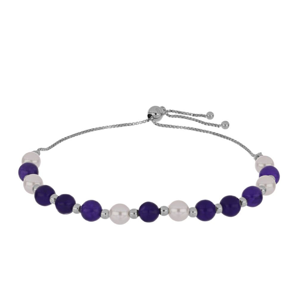 Pulsera de Plata con Jade Púrpura y Perla de Agua Dulce