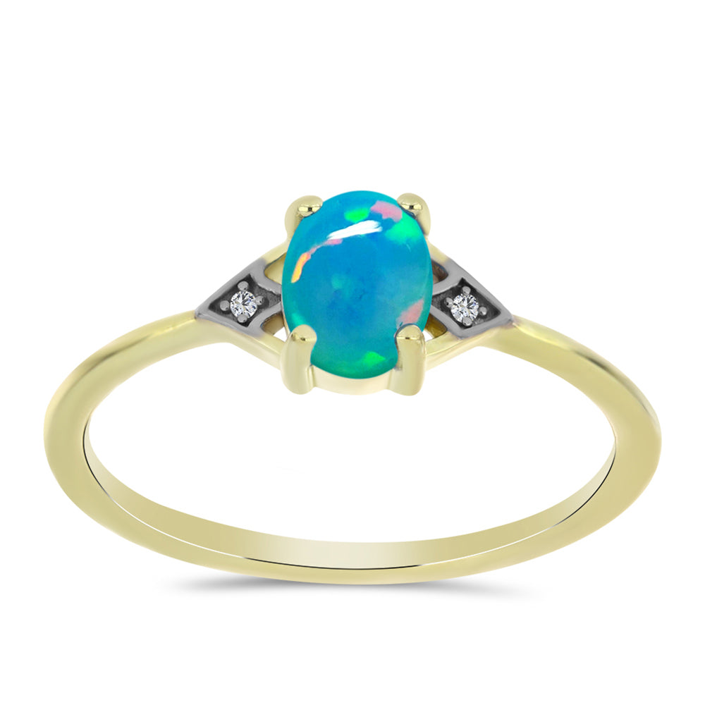 Anillo de Plata Bañada en Oro con Ópalo Azul Paraiba de Etiopía y Topacio Blanco 3 
