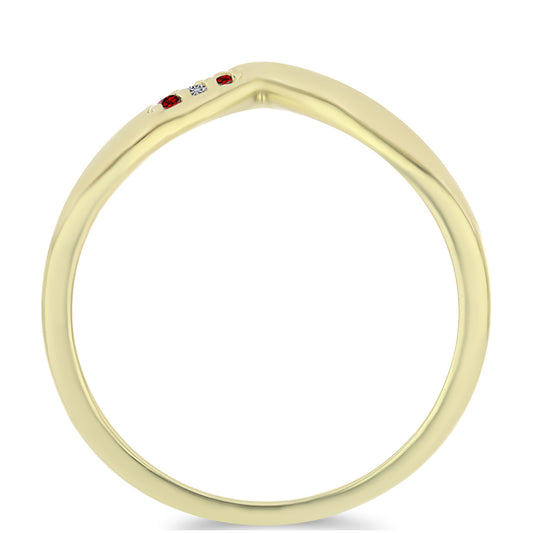 Anillo de Plata Bañada en Oro con Diamante Rojo y Diamante blanco