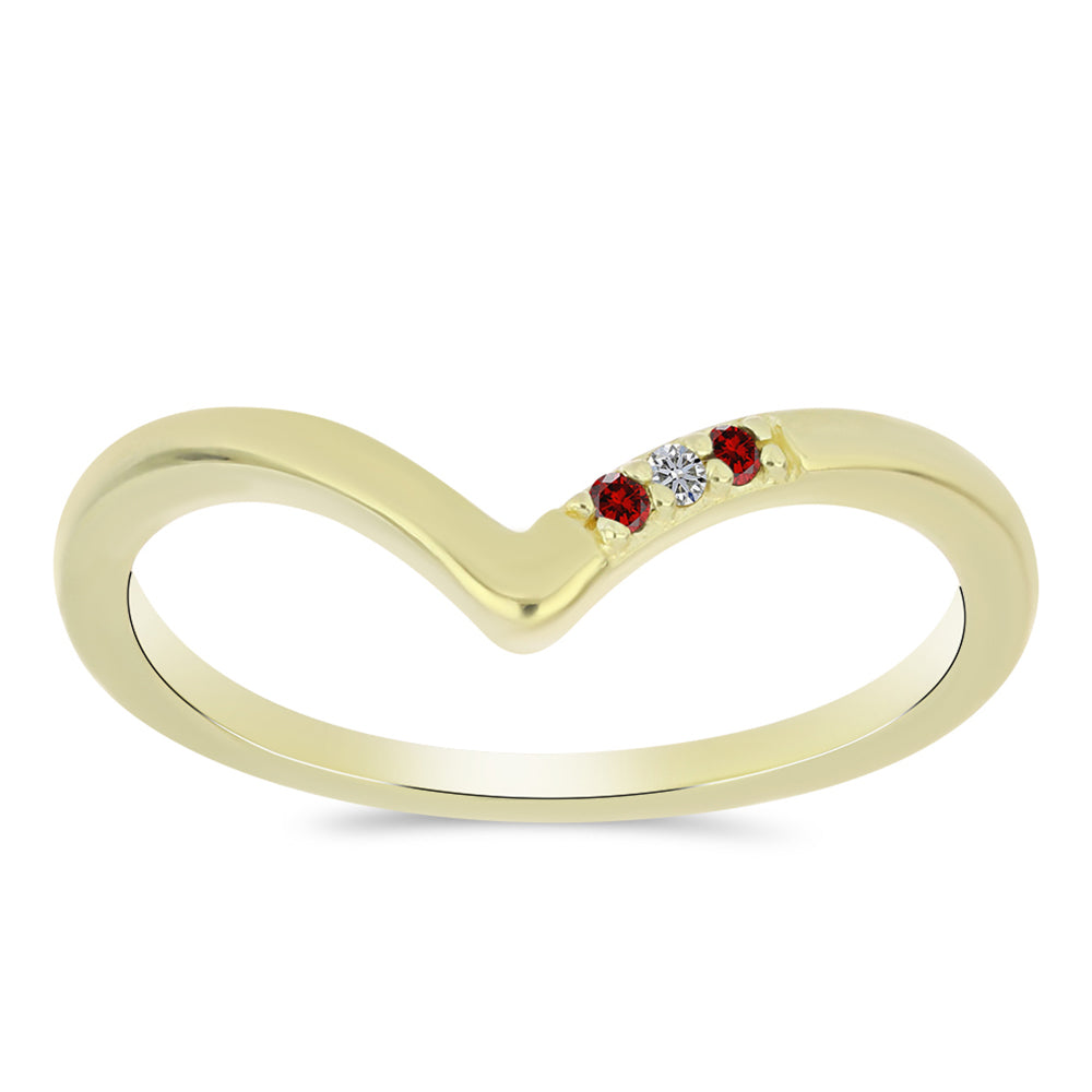 Anillo de Plata Bañada en Oro con Diamante Rojo y Diamante blanco 3 