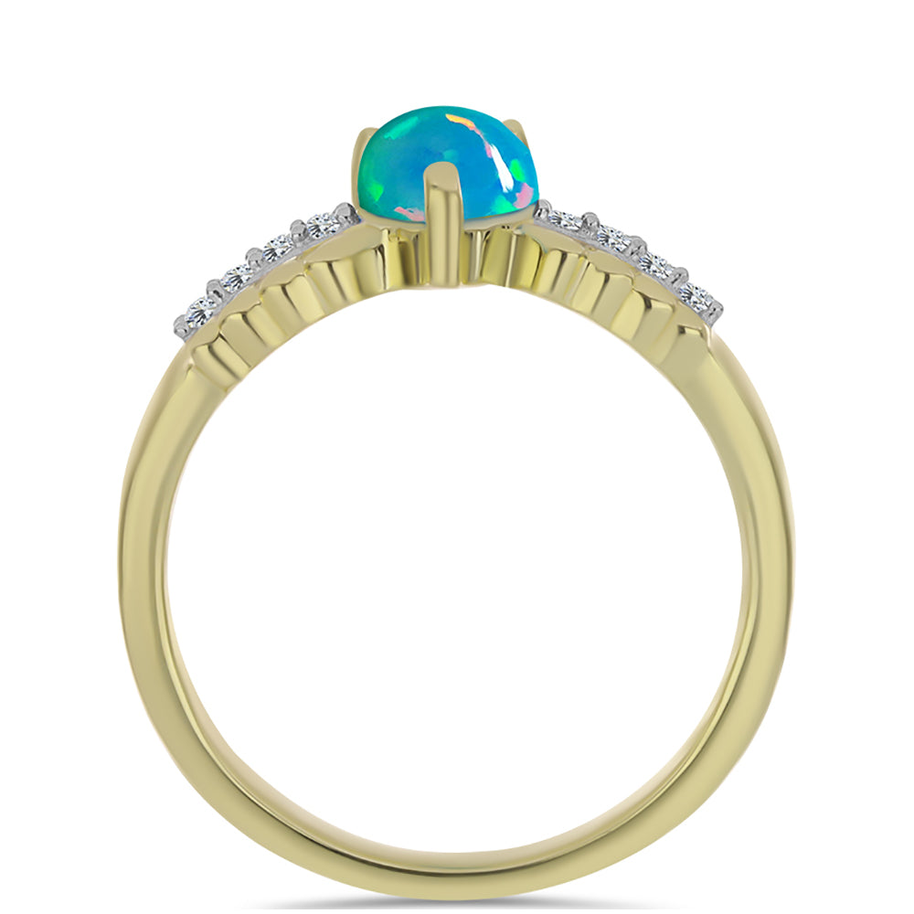 Anillo de Plata Bañada en Oro con Ópalo Azul Paraiba de Etiopía y Topacio Blanco 2 