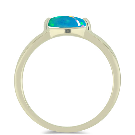 Anillo de Plata Bañada en Oro con Ópalo Azul Paraiba de Etiopía