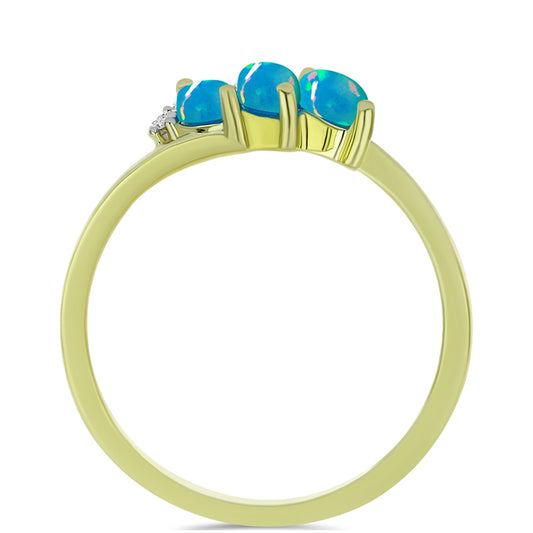 Anillo de Plata Bañada en Oro con Ópalo Azul Paraiba de Etiopía y Topacio Blanco