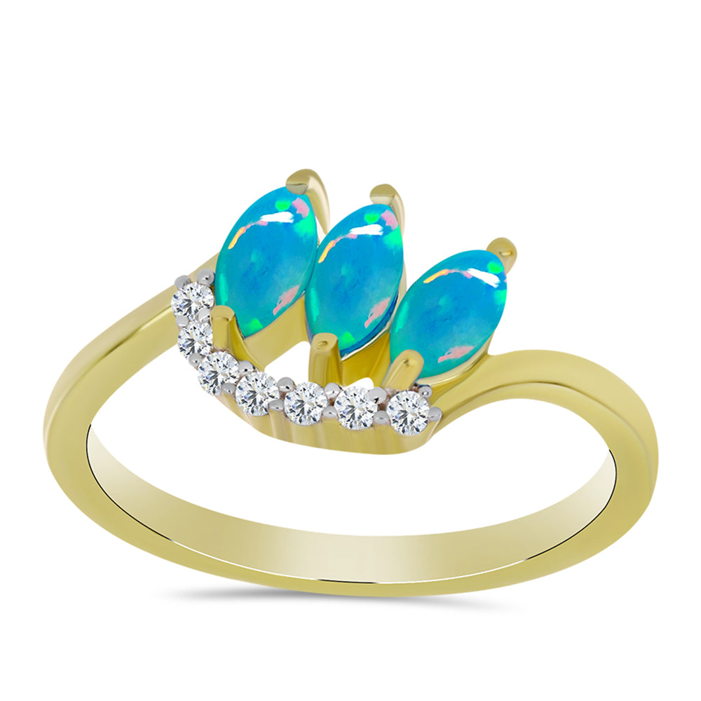 Anillo de Plata Bañada en Oro con Ópalo Azul Paraiba de Etiopía y Topacio Blanco 3 