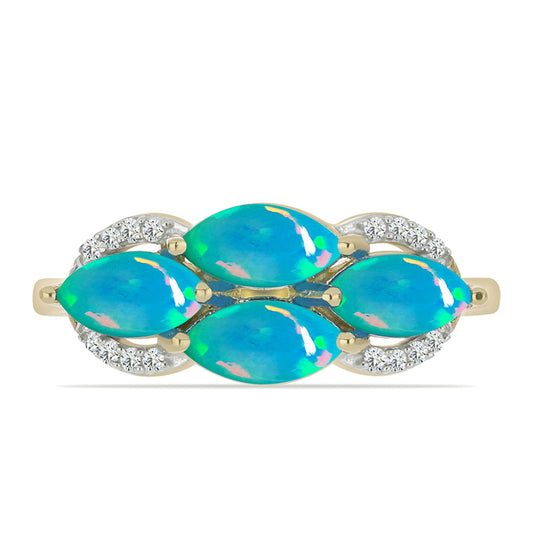 Anillo de Plata Bañada en Oro con Ópalo Azul Paraiba de Etiopía y Topacio Blanco