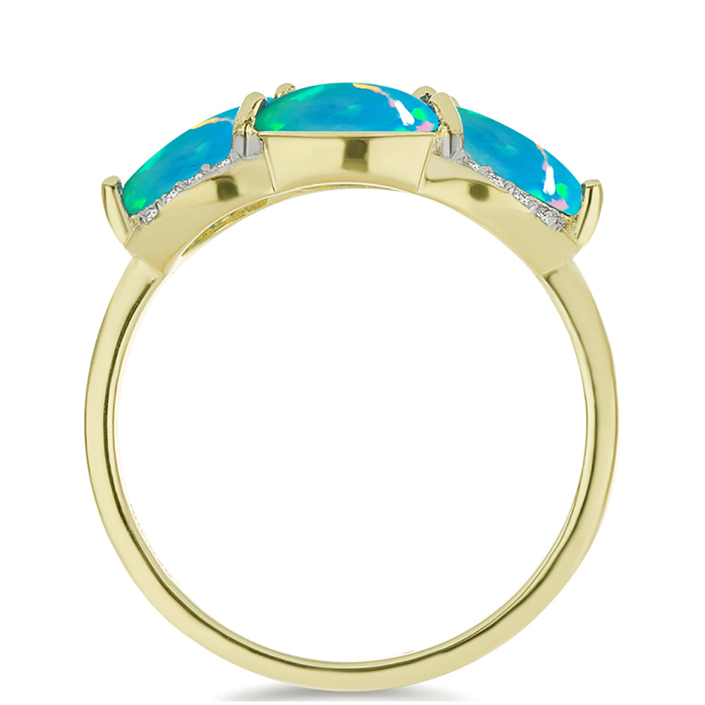Anillo de Plata Bañada en Oro con Ópalo Azul Paraiba de Etiopía y Topacio Blanco 2 