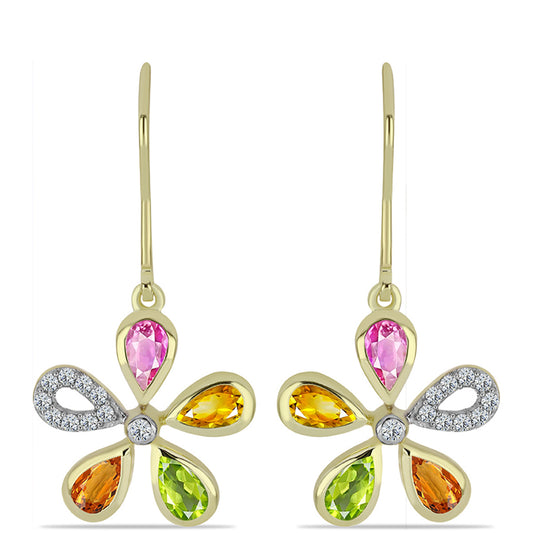 Pendientes de Plata Bañada en Oro con Zafiro Arco Iris Rosebery y Topacio Blanco