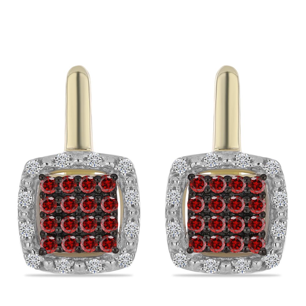 Pendientes de Plata Bañada en Oro con Diamante Rojo y Diamante blanco 1 
