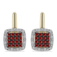 Pendientes de Plata Bañada en Oro con Diamante Rojo y Diamante blanco