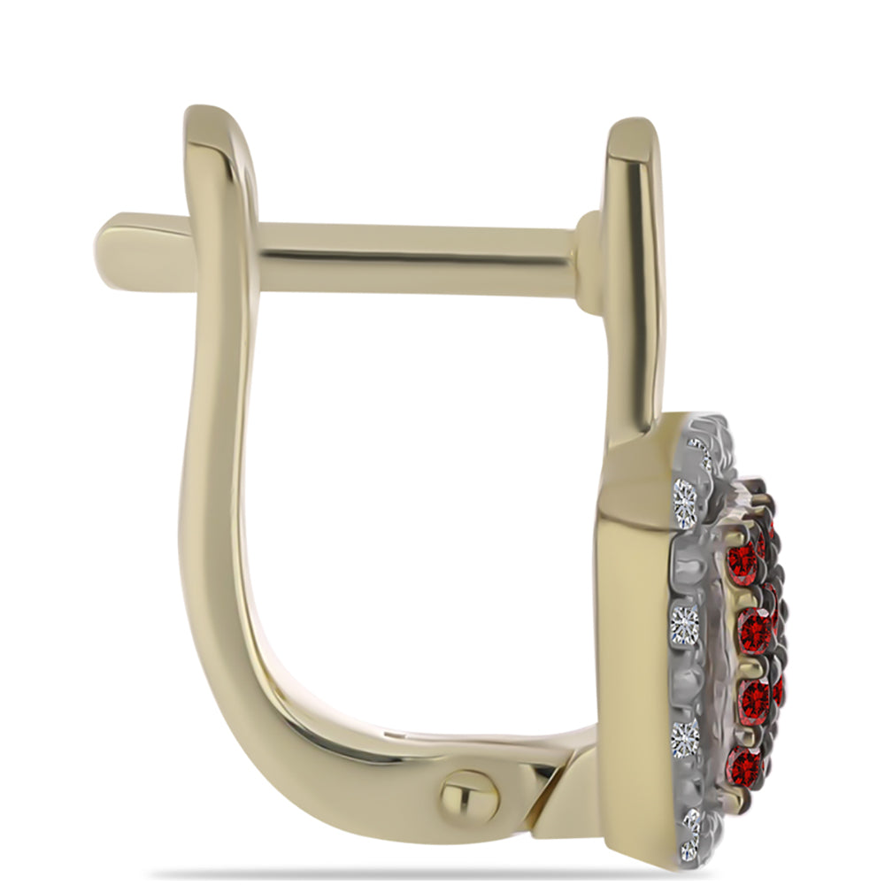 Pendientes de Plata Bañada en Oro con Diamante Rojo y Diamante blanco 2 