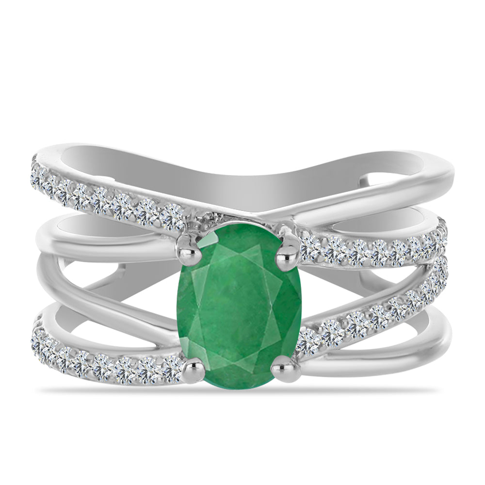 Anillo de Plata con Esmeralda de Brasil y Topacio Blanco 1 