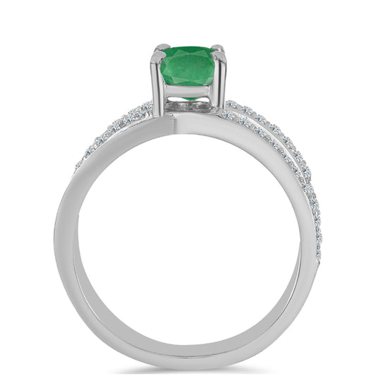 Anillo de Plata con Esmeralda de Brasil y Topacio Blanco