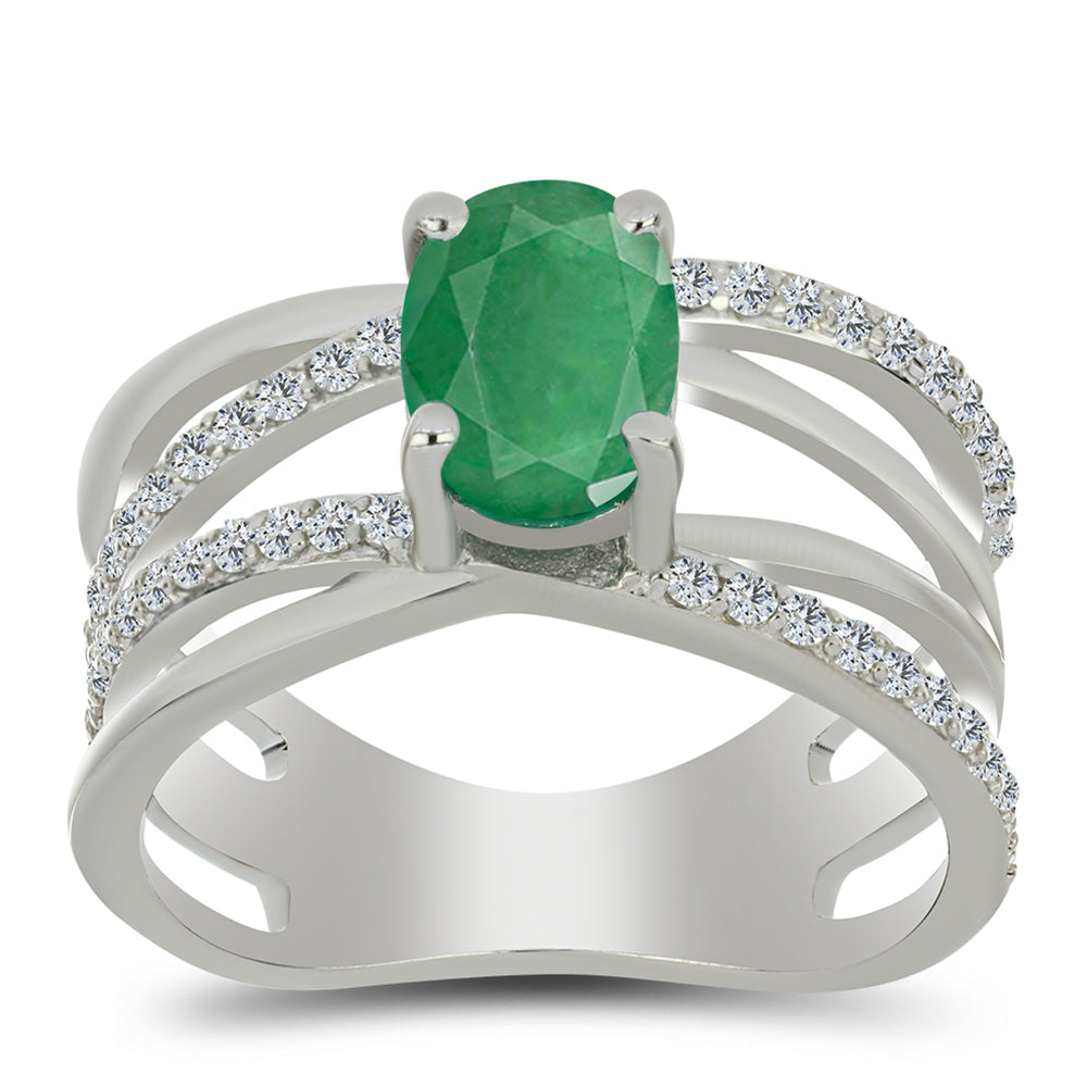 Anillo de Plata con Esmeralda de Brasil y Topacio Blanco 3 