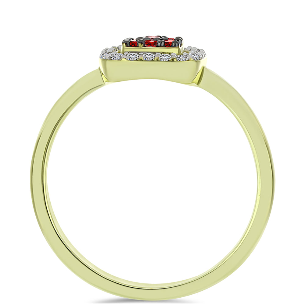 Anillo de Plata Bañada en Oro con Diamante Rojo y Diamante blanco 2 