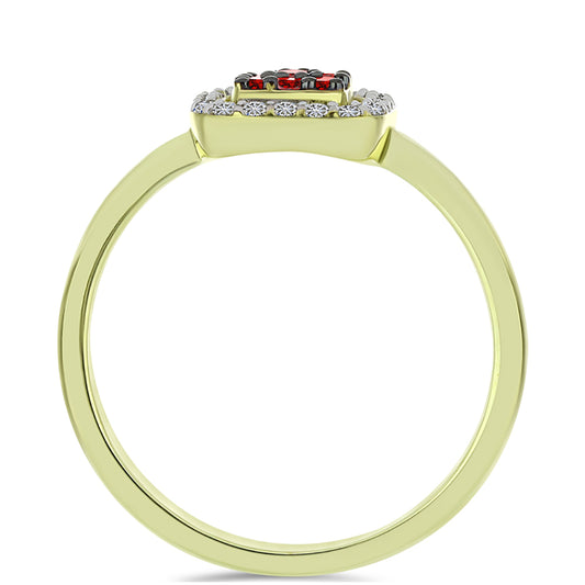 Anillo de Plata Bañada en Oro con Diamante Rojo y Diamante blanco