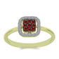 Anillo de Plata Bañada en Oro con Diamante Rojo y Diamante blanco