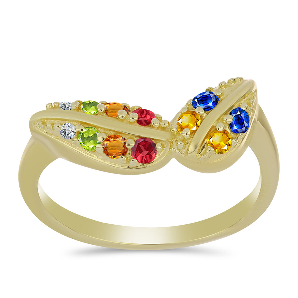 Anillo de Plata Bañada en Oro con Zafiro Arco Iris Rosebery y Topacio Blanco 3 