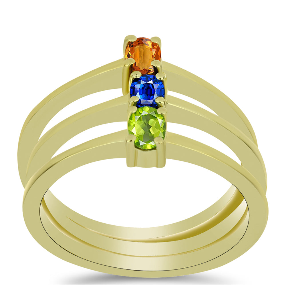 Conjunto de Plata Bañada en Oro con Zafiro Azul Australiano y Zafiro Padparadscha ( Anillo )